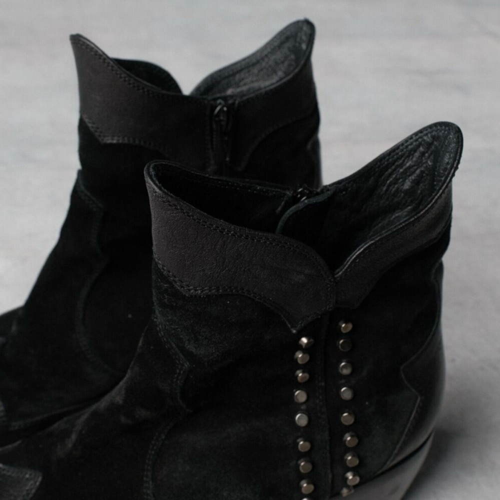 Suede Black Ankle Boots with Studded Detail - Picture 4 of 7